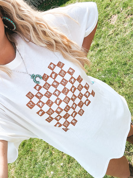 Brown Western Checkered Tee