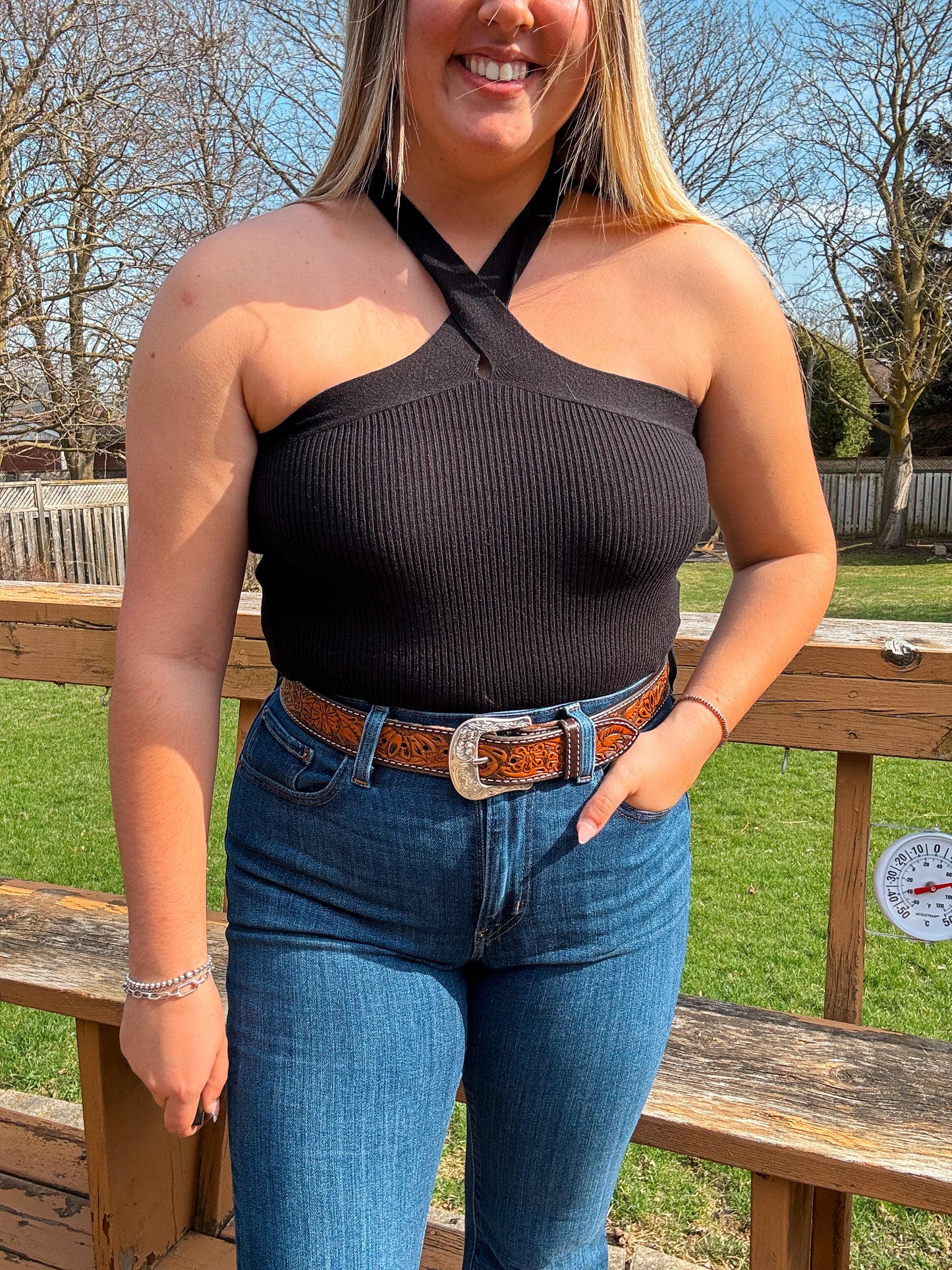 Callie Cross Neck Crop Top (Black)