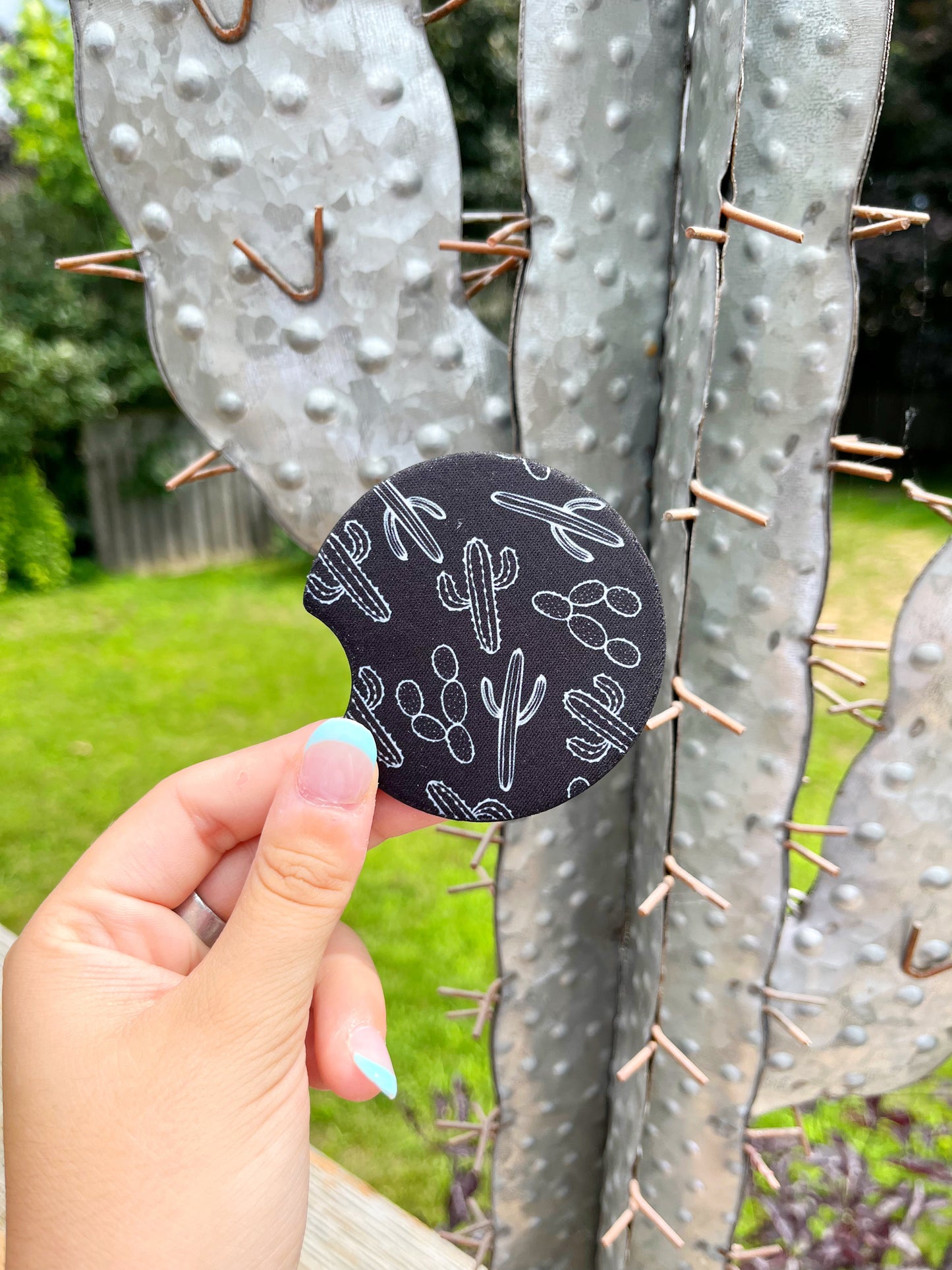 Western black and white cactus print car coasters – Hides & Kinds