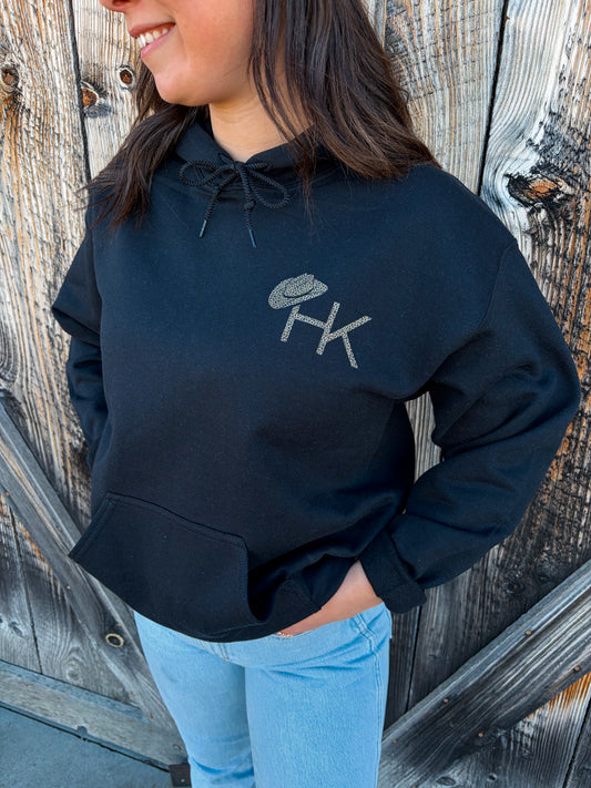 Hides & Kinds outrider leopard print hoodie western black hoodie front logo