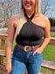 Callie Cross Neck Crop Top (Black)