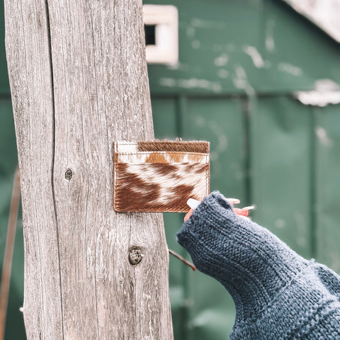 Brown and White Cowhide Card Holder