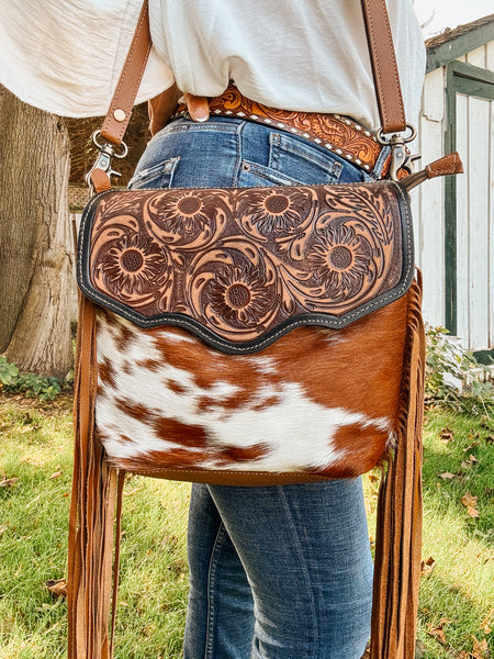 Brown Blossom Tooled Purse