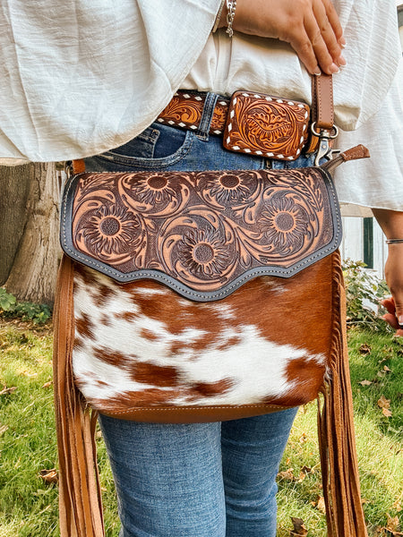 Brown Blossom Tooled Purse