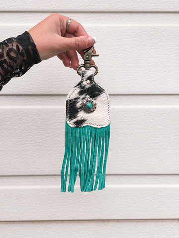 Cowhide & Turquoise Fringe Keychain