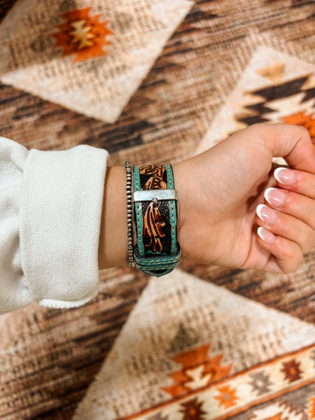 Turquoise Tooled Leather Apple Watch Band