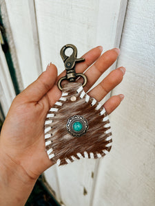 White Stitched Cowhide Keychain