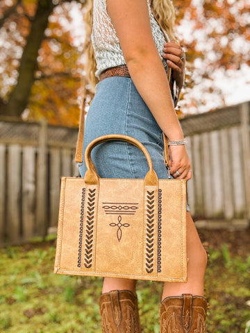 Brown Whipstitch Tote With Matching Bi-Fold Wallet