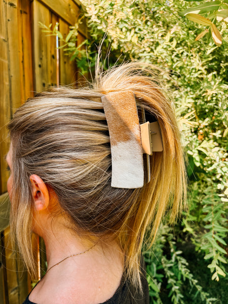 Cowhide Claw Clip - Brown and White