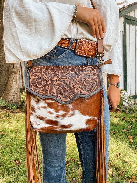 Brown Blossom Tooled Purse