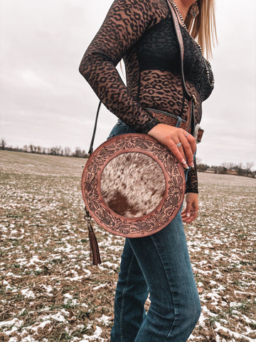 Classic Hand-Tooled Round Purse