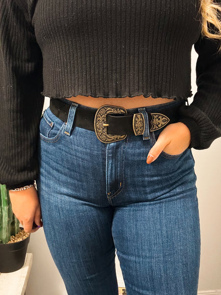 Antique Gold Suede Western Belt (Black)