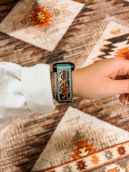 Turquoise Tooled Leather Apple Watch Band