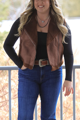 Brown Teddy Fur Cropped Vest