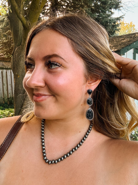 Black Stone Dangle Earrings