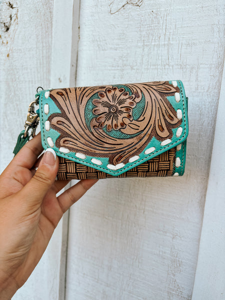 Treasure Bloom Turquoise Tooled Wallet