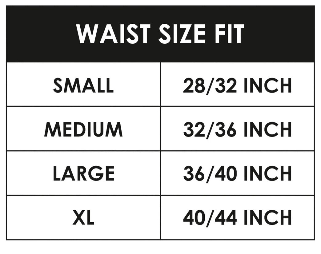 Size chart showing waist fit for Saddle Ridge Belt