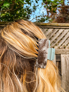 Cowhide Dusty Teal Claw Clip