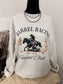 Light grey crewneck featuring a silhouette barrel racer graphic with “Barrel Racing Social Club” text, styled on a black mannequin.