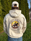 Back view of sand Broke Bronc hoodie featuring Hides & Kinds western wear bronc rider graphic