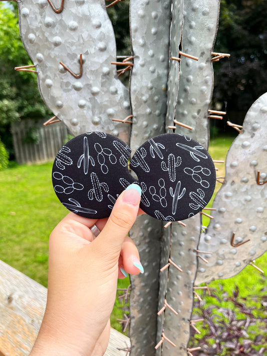 Set of Cactus Car Coasters featuring black background and white cactus design – Hides & Kinds
