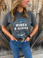 Model wearing Dustland Tee in pepper with white western graphic paired with denim jeans