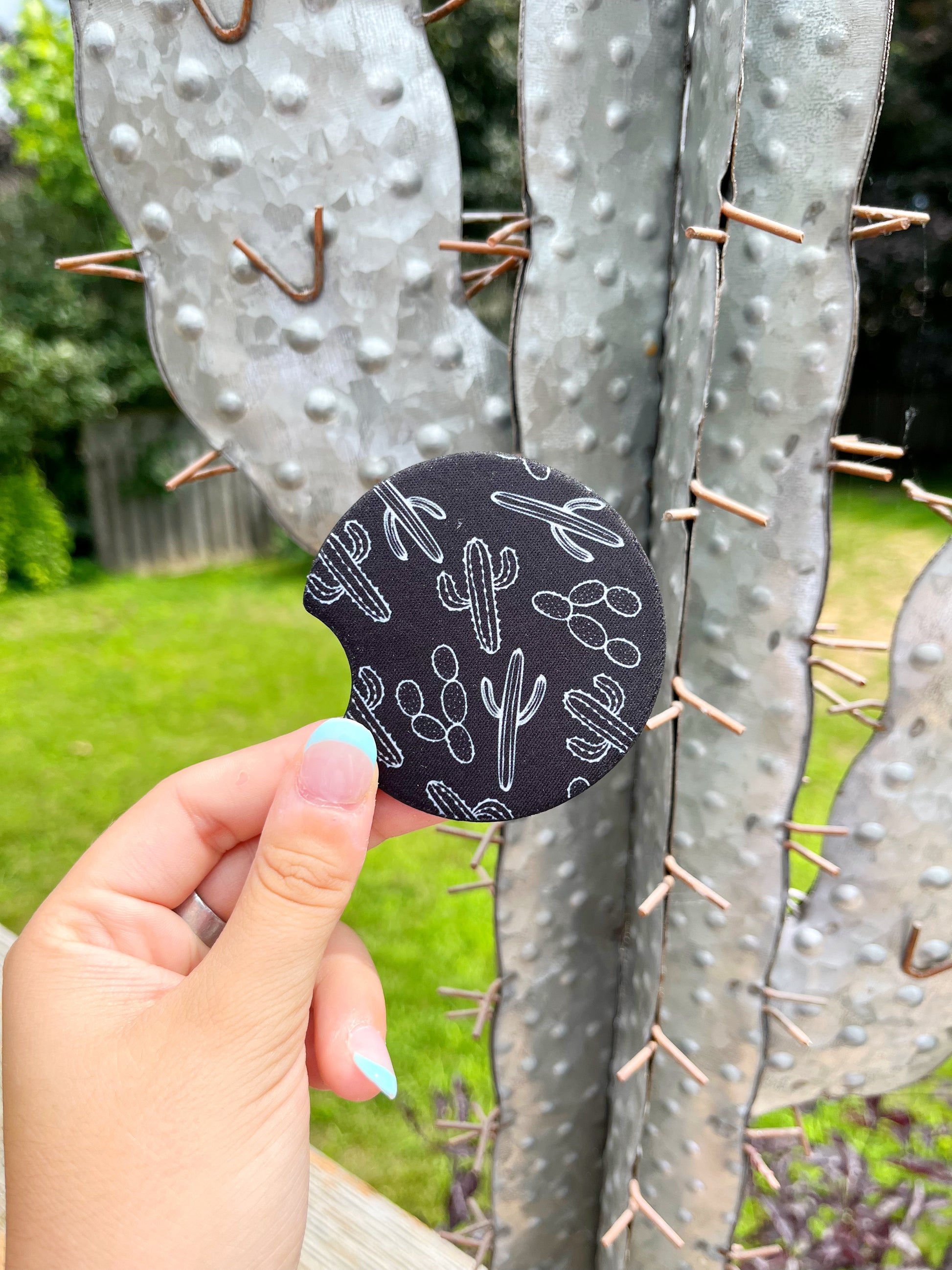 Western black and white cactus print car coasters – Hides & Kinds