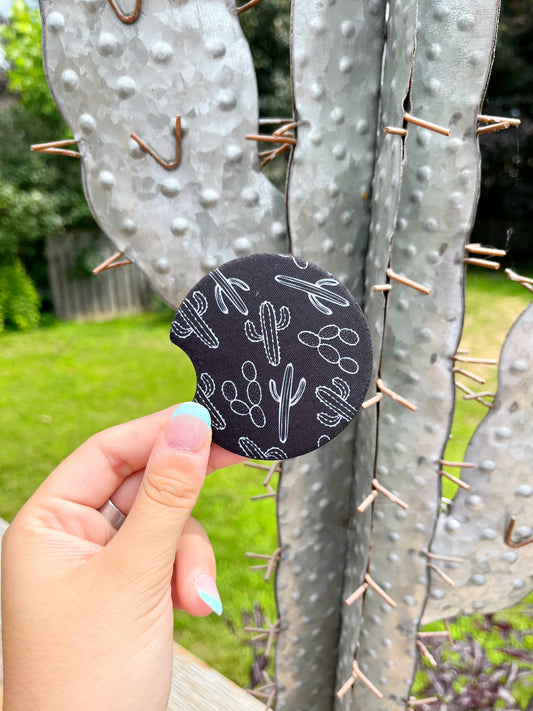 Western black and white cactus print car coasters – Hides & Kinds