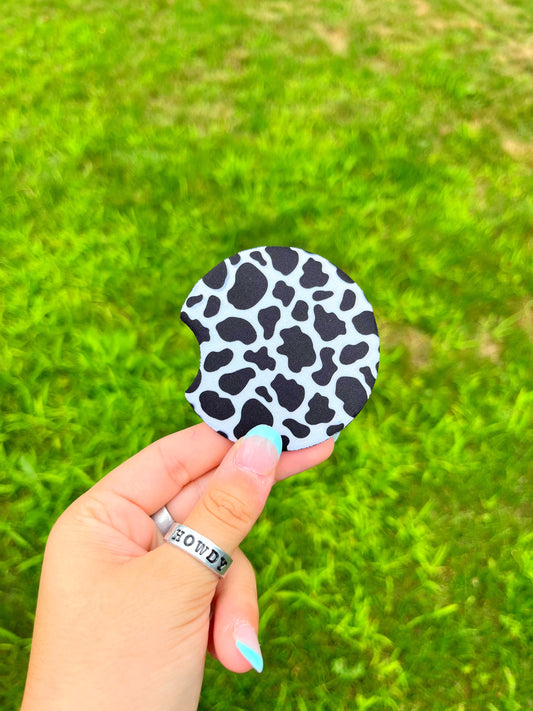 Western black and white cow print car coasters – Hides & Kinds