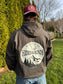 Back view of smoke High Country hoodie featuring Hides & Kinds Western Co mountain graphic
