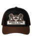 Black and brown Honky Tonk Classic trucker hat featuring a guitar inspired festival patch, mesh back, and custom HK side embroidery.