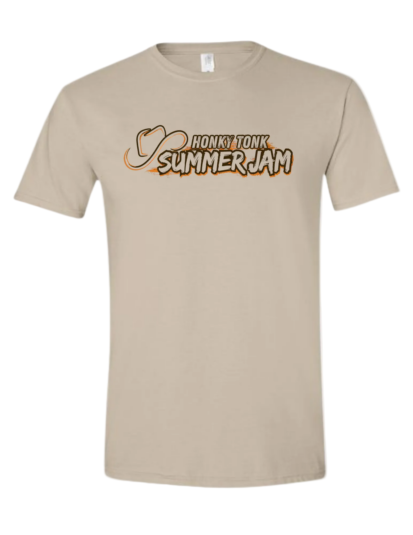 Sand colored Honky Tonk Summer Jam Classic Tee featuring western inspired country music festival logo graphic on the front.