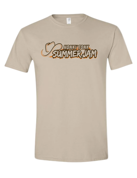 Sand colored Honky Tonk Summer Jam Classic Tee featuring western inspired country music festival logo graphic on the front.