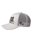White mesh cap with brown logo