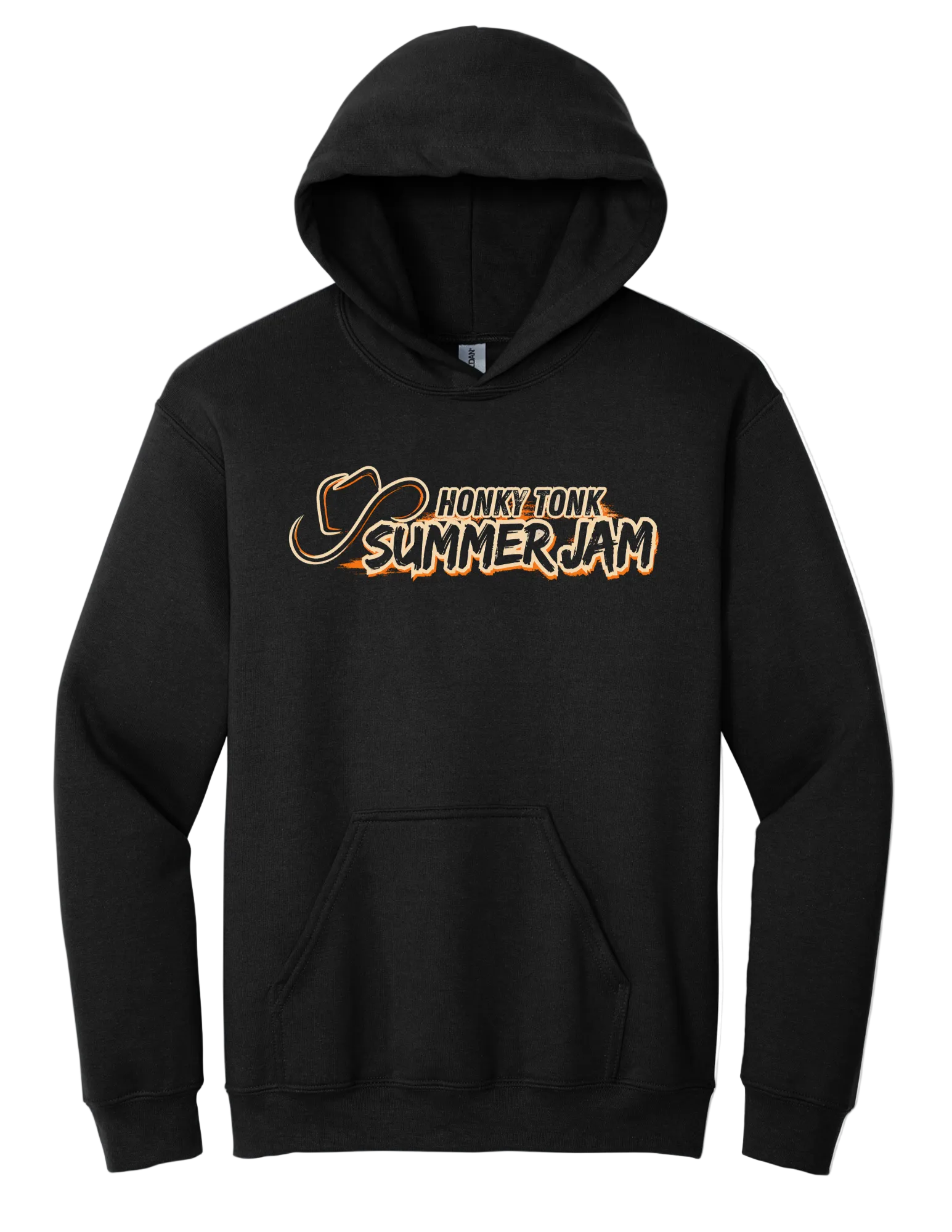 Black hoodie with 'Honky Tonk Summer Jam' text on it