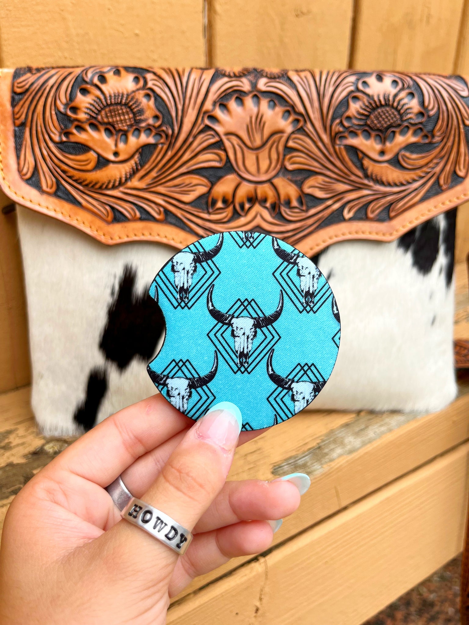 Turquoise Longhorn Car Coasters