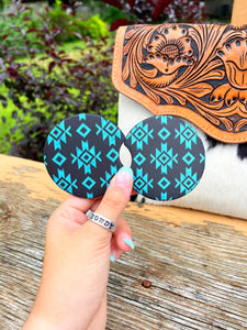 Turquoise Aztec Car Coasters