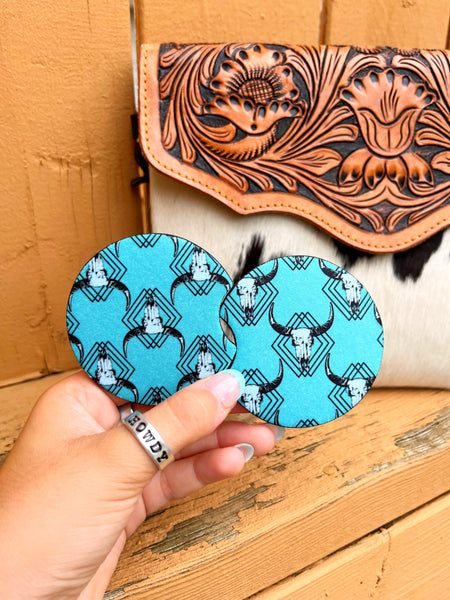 Turquoise Longhorn Car Coasters