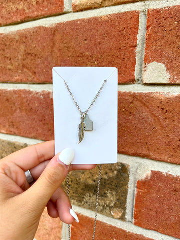 Custom Feather Cow Tag Initial Necklace