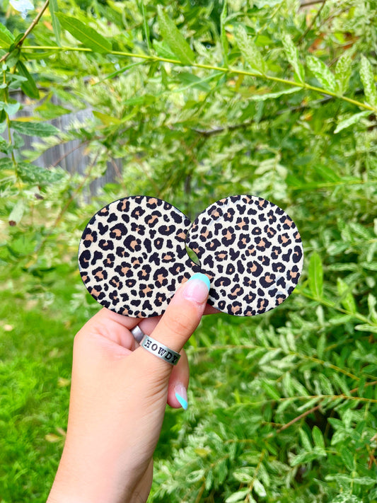 Set of Leopard Car Coasters featuring tan and black leopard print – Hides & Kinds