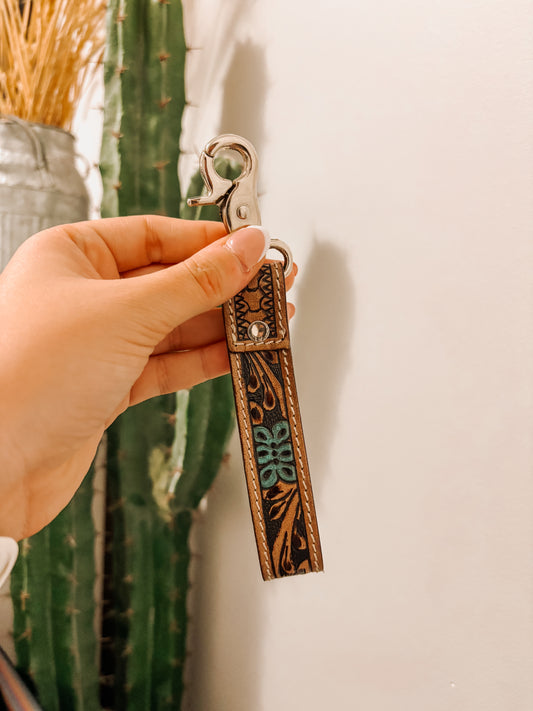 Oregon Tooled Wristlet with turquoise floral leather detailing and silver clasp – Hides & Kinds