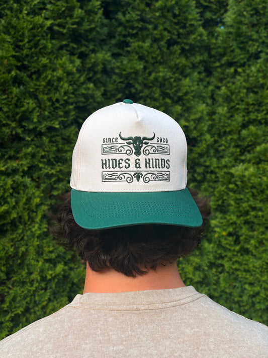 Man wearing The Ranchline Hat backwards, showing full front design from behind.