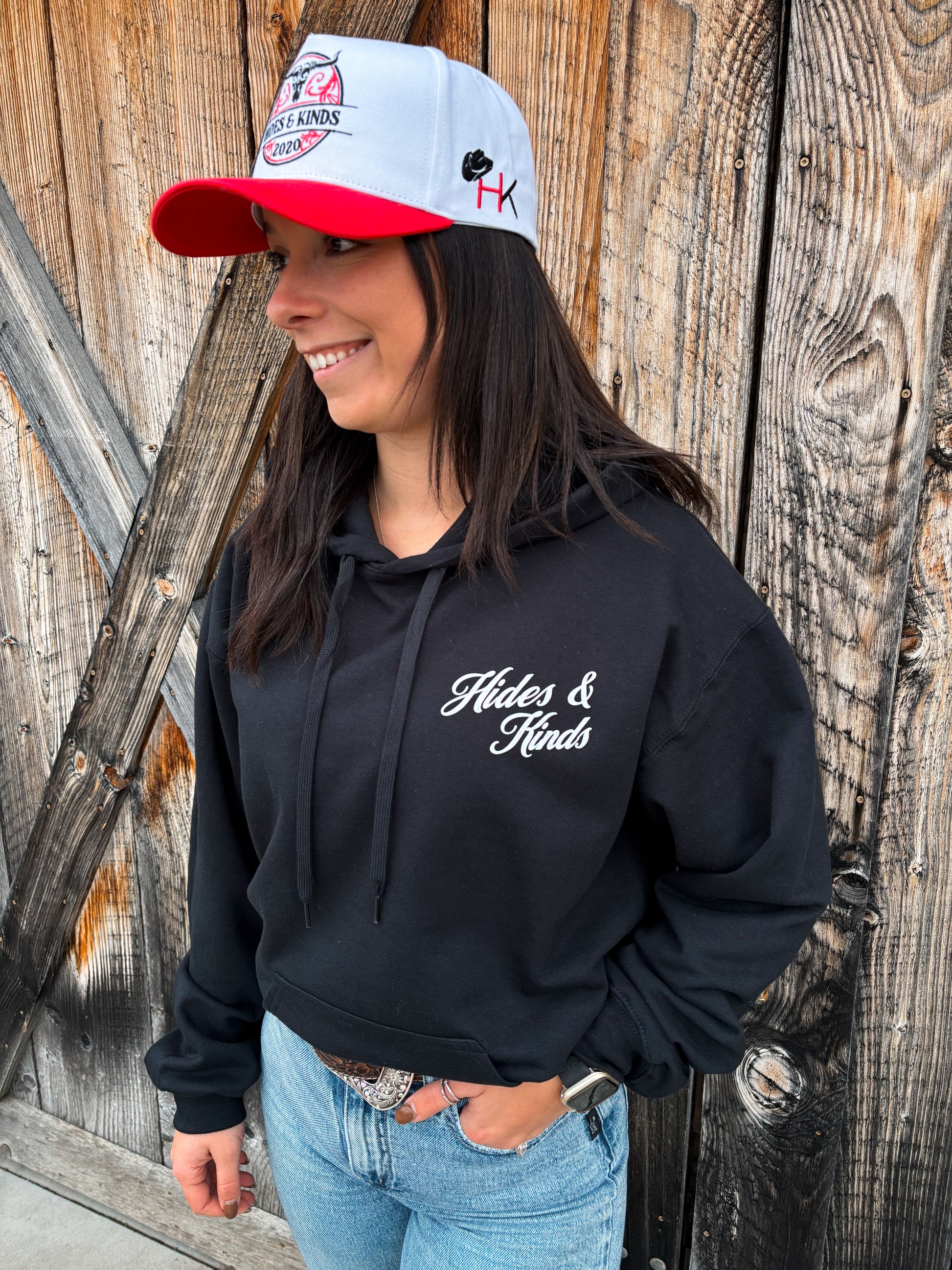 Front view of the Signature Western Hoodie in black with the clean HK chest logo.