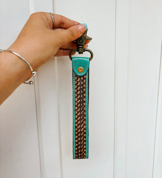 Turquoise sandstone wristlet with brass clasp and western pattern – Hides & Kinds